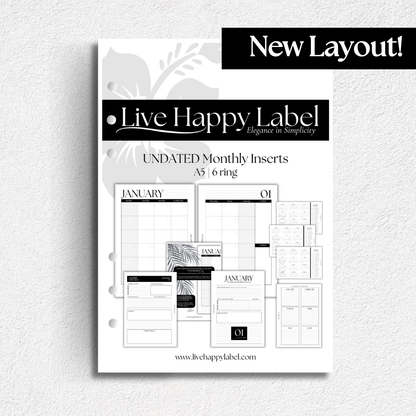 Undated Monthly Calendar Inserts | A5, 6-ring Punch