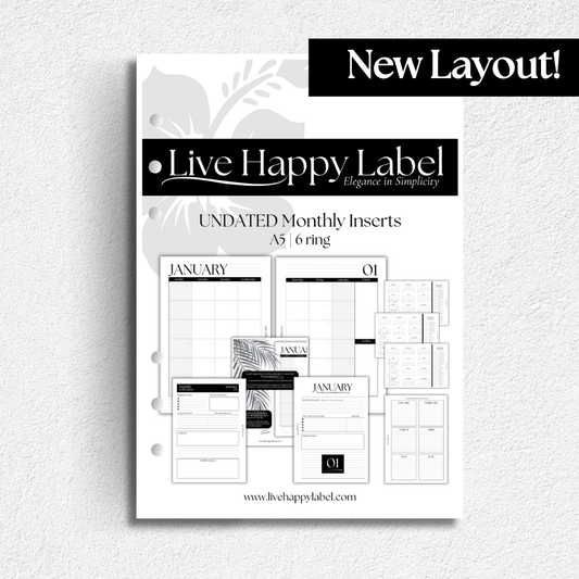 Undated Monthly Calendar Inserts | A5, 6-ring Punch