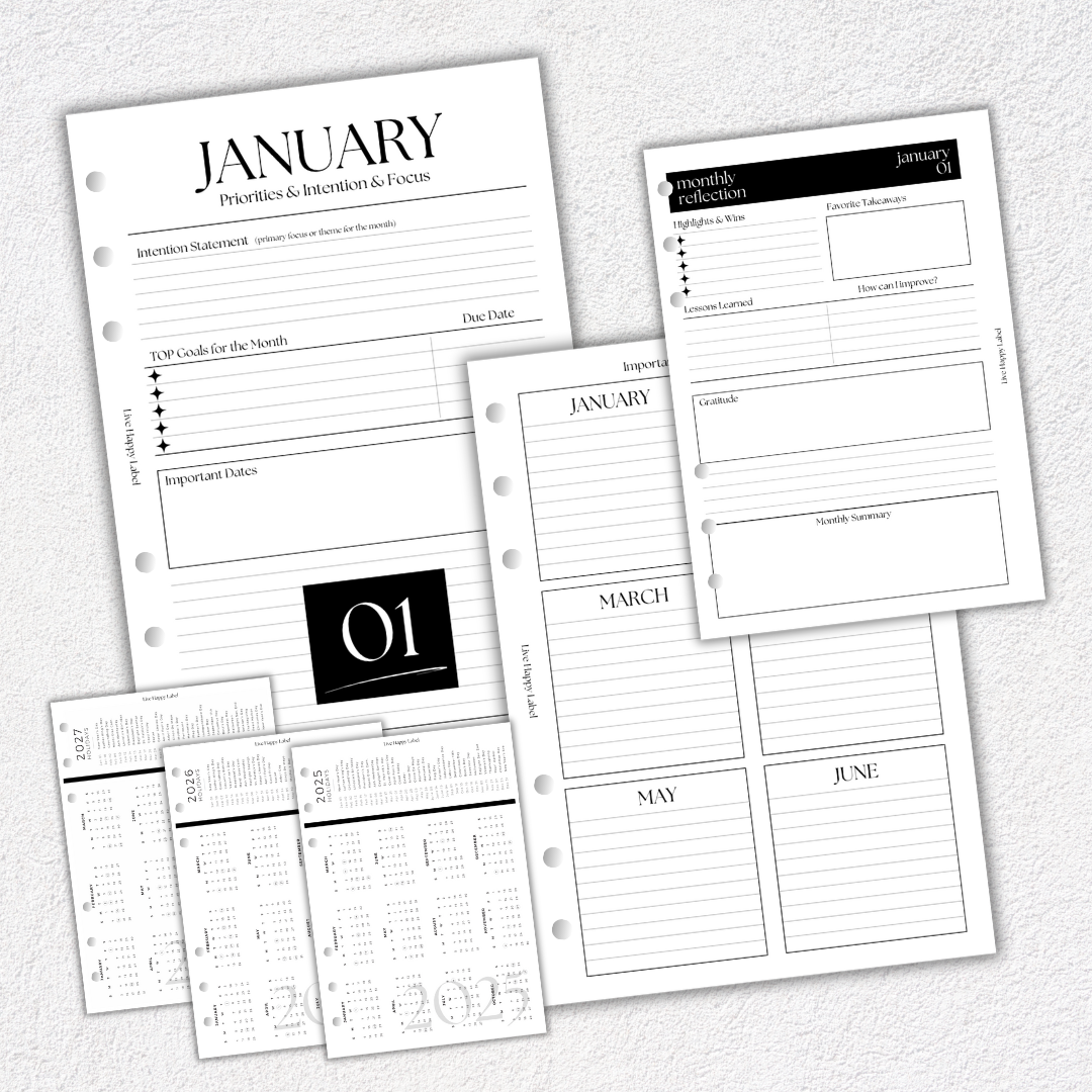 Undated Monthly Calendar Inserts | A5, 6-ring Punch