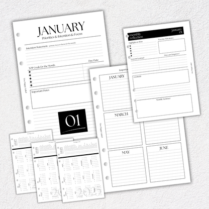 Undated Monthly Calendar Inserts | A5, 6-ring Punch