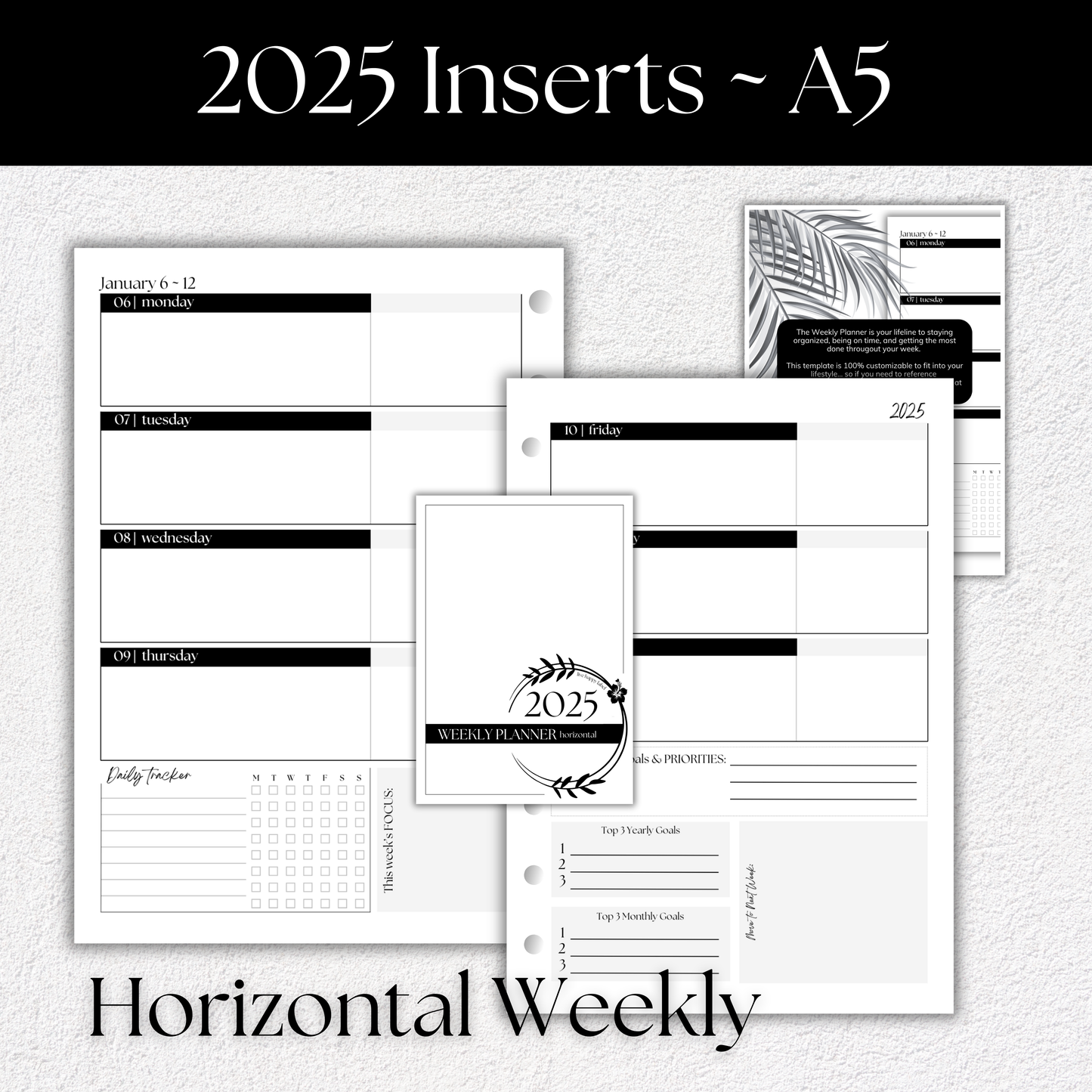 "2025" Dated Tropical Bloom Planner Set | Horizontal Layout | A5, 6-ring