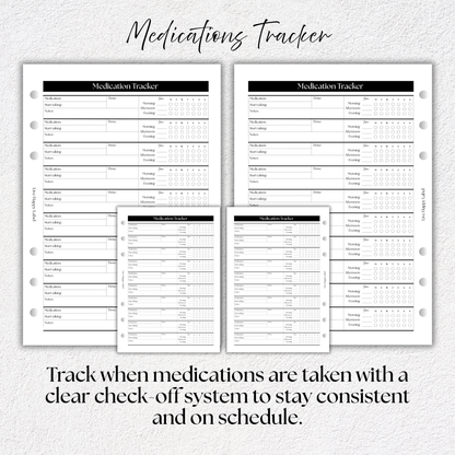 Medications Tracker ~ Medical Planner Inserts | A5, 6-ring Punch