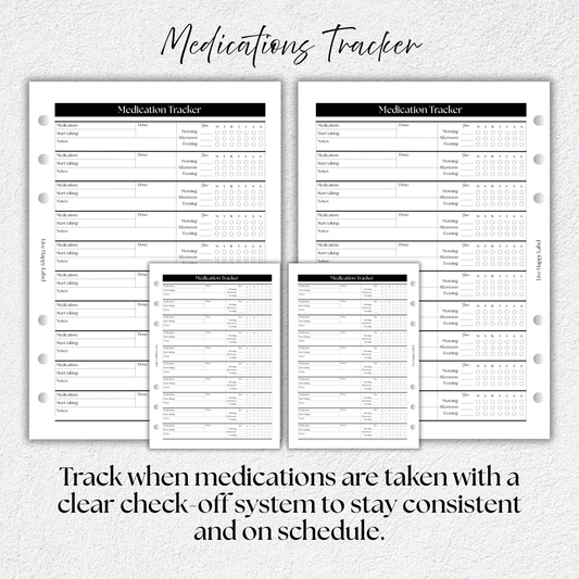 Medications Tracker ~ Medical Planner Inserts | A5, 6-ring Punch