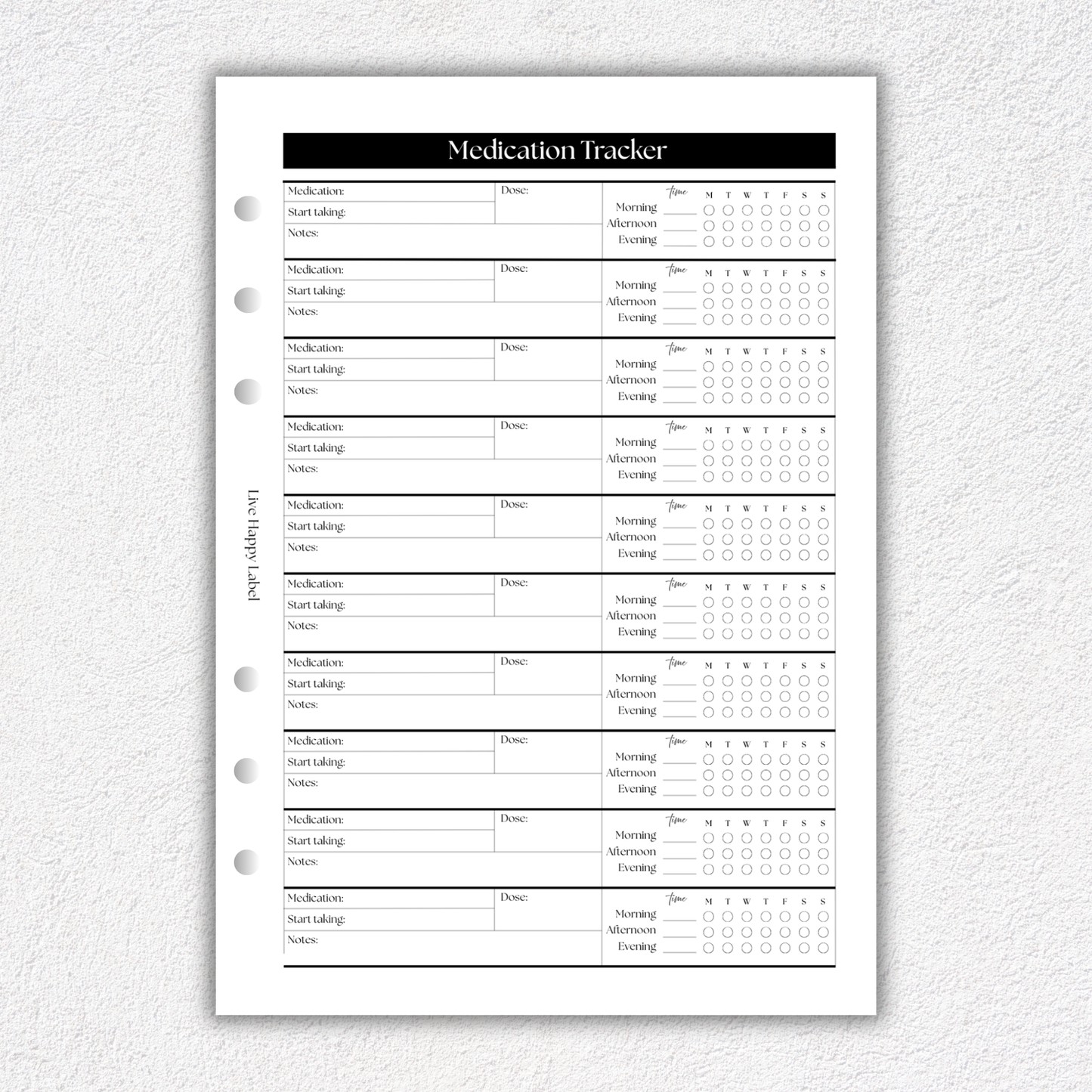 Medications Tracker ~ Medical Planner Inserts | A5, 6-ring Punch