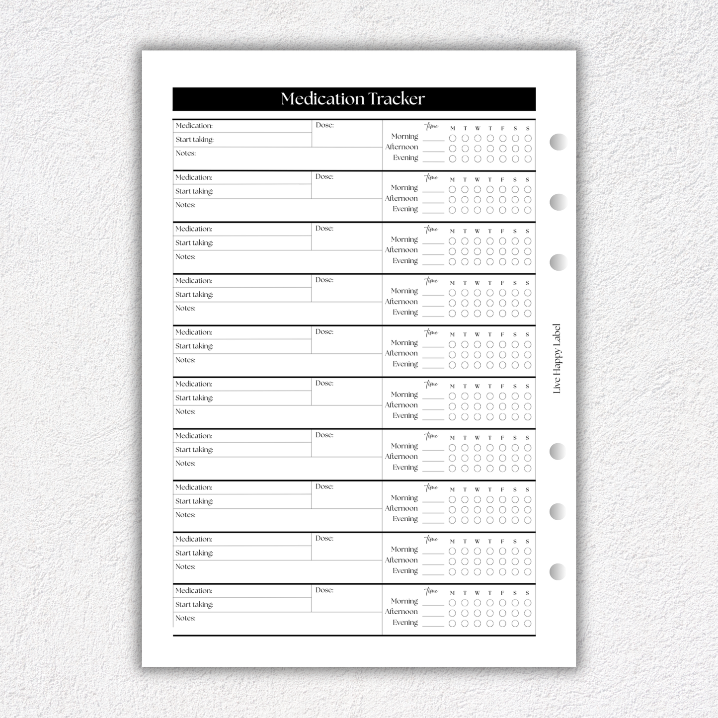 Medications Tracker ~ Medical Planner Inserts | A5, 6-ring Punch