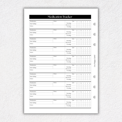 Medications Tracker ~ Medical Planner Inserts | A5, 6-ring Punch