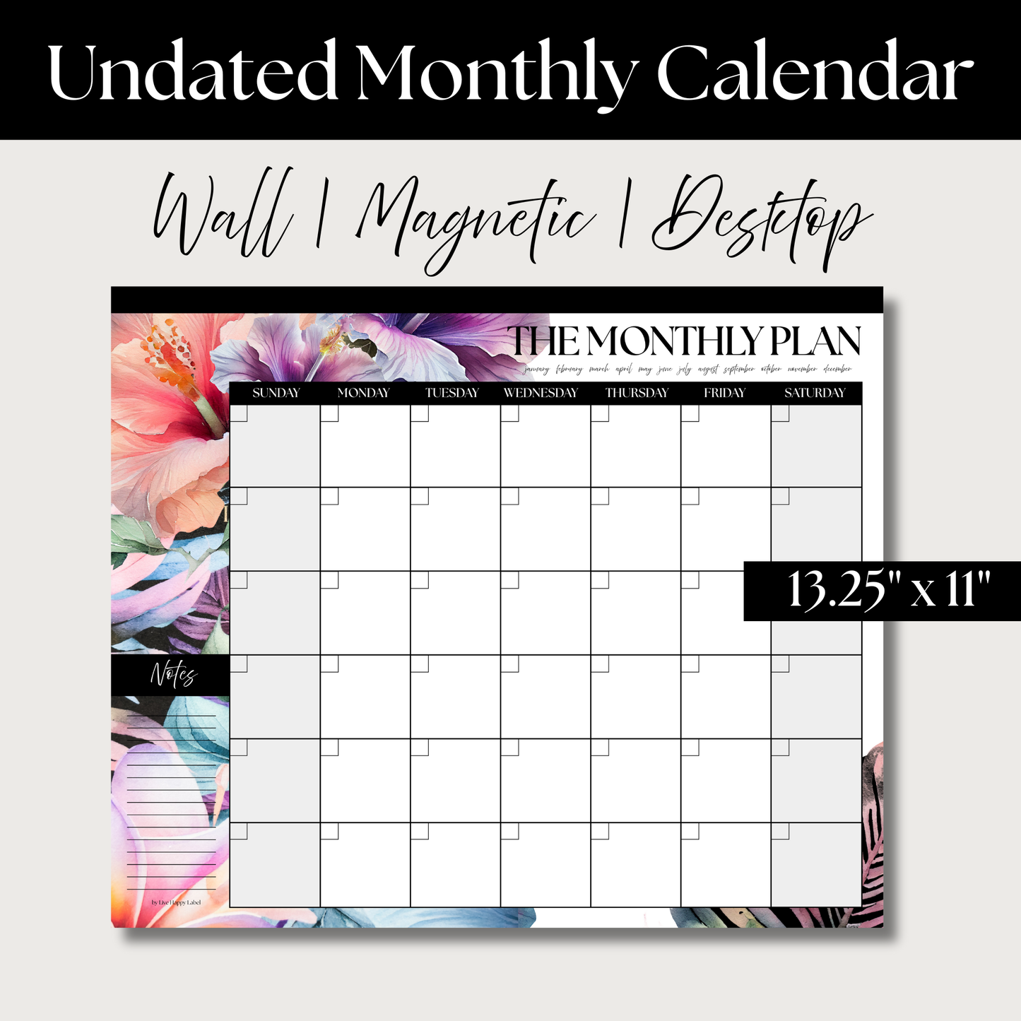 The Monthly Plan – Oversized Monthly Wall, Desk & Fridge Calendar | Midnight Blooms