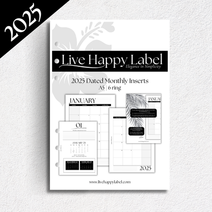 2025 Monthly Calendar Inserts ~ Dated | A5, 6-ring Punch