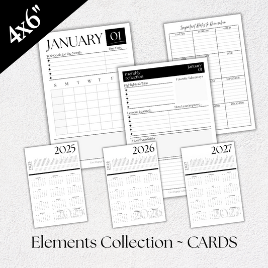 Monthly Calendar Cards ~ Elements Collection | 4" x 6"