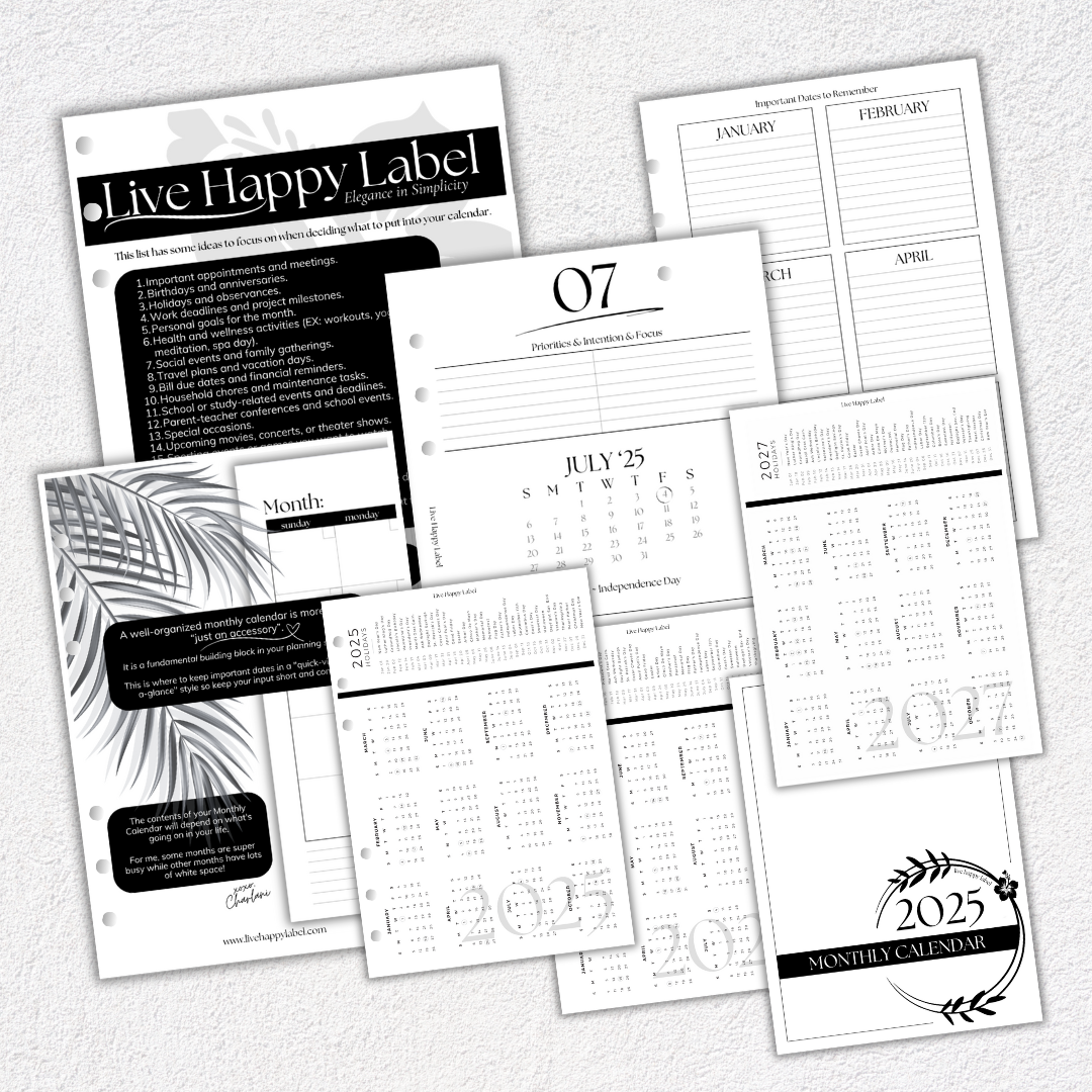 2025/2026 Monthly Calendar Inserts ~ Dated | A5, 6-ring Punch