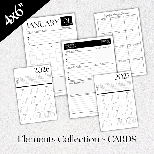 Monthly Calendar Cards ~ Elements Collection | 4" x 6"