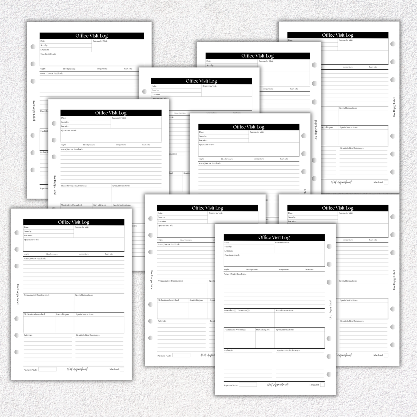 Office Visit Log ~ Medical Planner Inserts | A5, 6-ring Punch