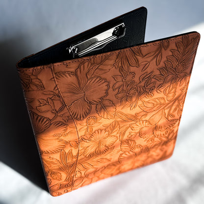 Saddle Brown "Tropical Blooms" Notepad Clipfolio | for 8.5 x 11" Notepad