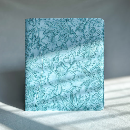 Seafoam Blue "Tropical Blooms" Notepad Clipfolio | for 8.5 x 11" Notepad