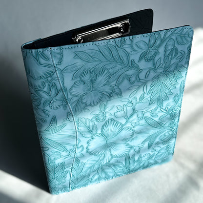 Seafoam Blue "Tropical Blooms" Notepad Clipfolio | for 8.5 x 11" Notepad