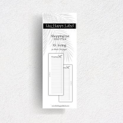 Half-Page Shopping List Inserts | A5, 6-ring Punch