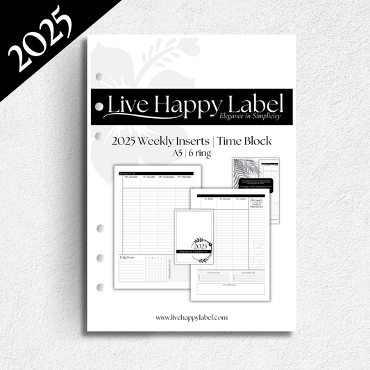 2025 Weekly Planner Inserts ~ Time Blocking Format ~ Dated | A5, 6-ring Punch