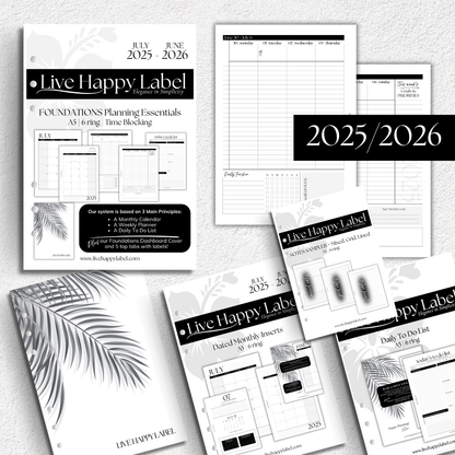 2025/2026 Dated "Time Block" FOUNDATIONS Planning Essentials Bundle | A5, 6-ring Punch