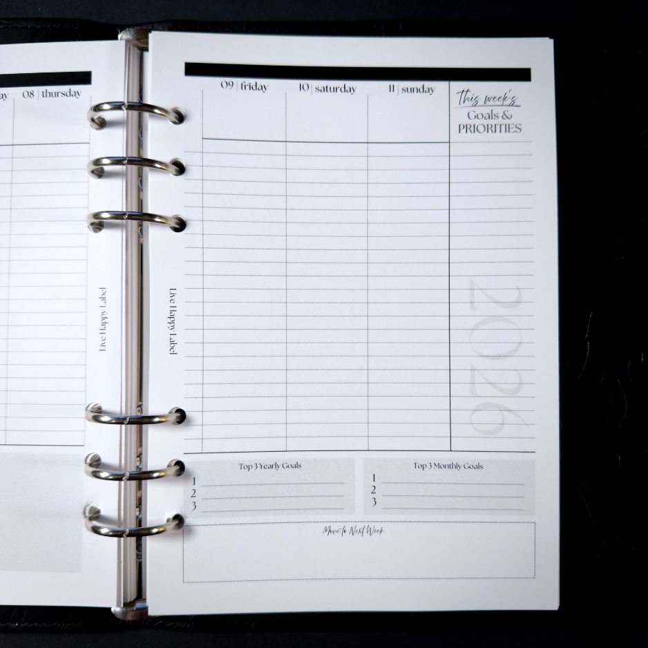 2026 Weekly Planner Inserts ~ Time Blocking Format ~ Dated | A5, 6-ring Punch