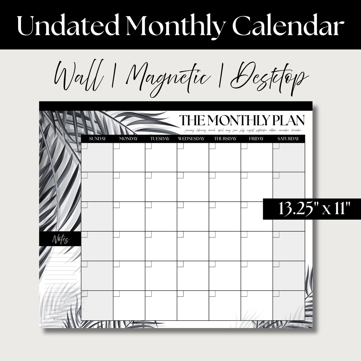 The Monthly Plan – Oversized Monthly Wall, Desk & Fridge Calendar | Tropical Palm