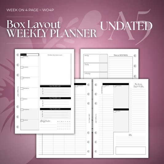 Undated Weekly Planner Inserts ~ Box Format | A5, 6-ring Punch
