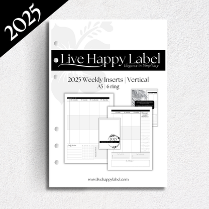 2025 Weekly Planner Inserts ~ Vertical Format ~ Dated | A5, 6-ring Punch