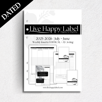 2025/2026 Weekly Planner Inserts ~ Vertical Format ~ Dated | A5, 6-ring Punch