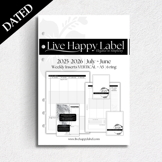 2025/2026 Weekly Planner Inserts ~ Vertical Format ~ Dated | A5, 6-ring Punch