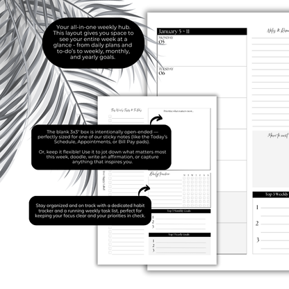 2026 Weekly Planner Inserts ~ Box Layout ~ Dated | A5, 6-ring Punch