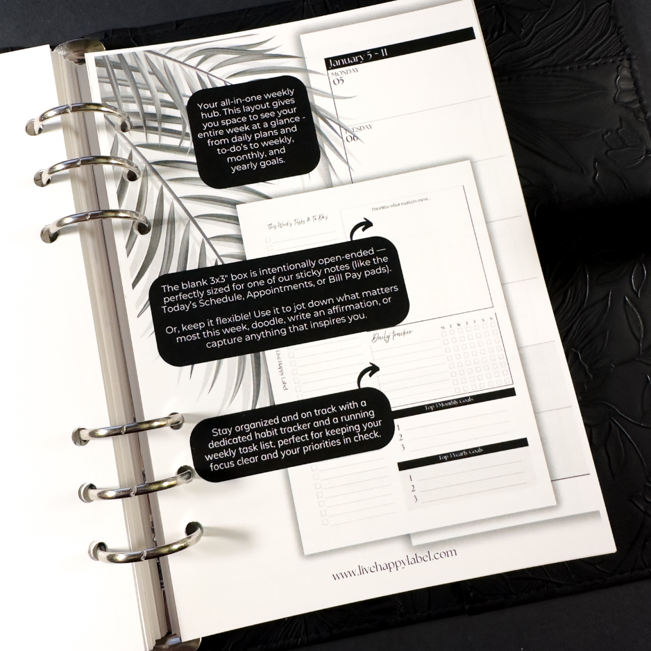 2026 Weekly Planner Inserts ~ Box Layout ~ Dated | A5, 6-ring Punch