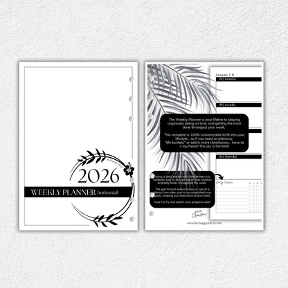 2026 Weekly Planner Inserts ~ Horizontal Layout ~ Dated | A5, 6-ring Punch