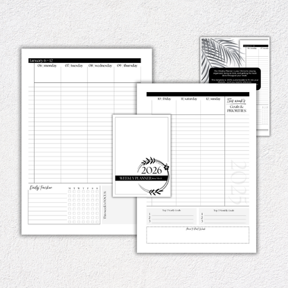 2026 Weekly Planner Inserts ~ Time Blocking Format ~ Dated | A5, 6-ring Punch