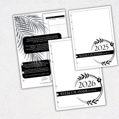 2025-2026 Weekly Planner Inserts ~ Time Blocking Format ~ Dated | A5, 6-ring Punch