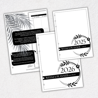 2025/2026 Weekly Planner Inserts ~ Vertical Format ~ Dated | A5, 6-ring Punch