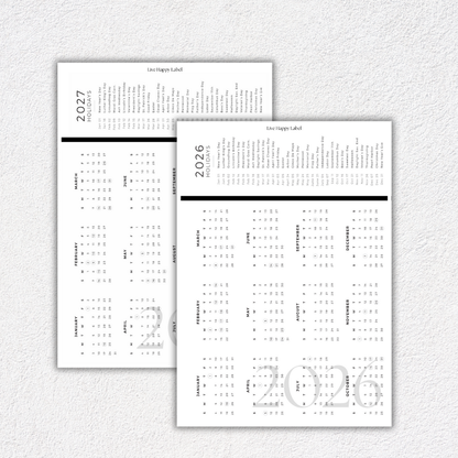 2026 Monthly Calendar Inserts ~ Dated | A5, 6-ring Punch